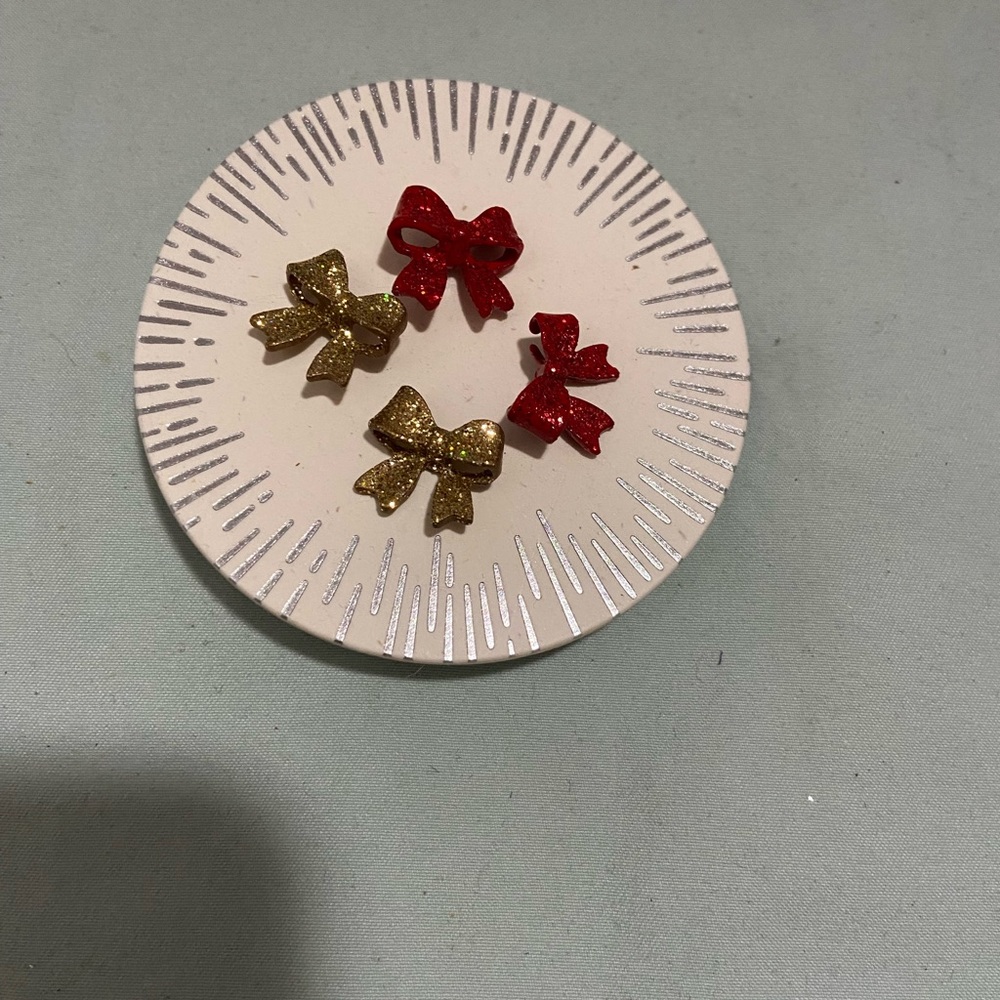 Glittery Red and Gold Bow Hair Clips